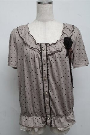 画像: axes femme / ブラウス風ドットカットソー  ブラウン S-25-07-20-019-AX-TO-HR-ZS