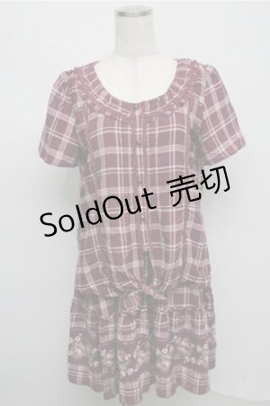 画像: axes femme / 裾花柄チェックチュニック  パープル S-25-07-20-020-AX-TO-HR-ZS