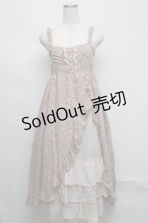画像: axes femme / スリット入りバラ柄ロングワンピース  ピンク S-25-07-20-033-AX-OP-HR-ZS