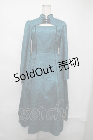画像: axes femme POETIQUE / チャイナスリット袖ロングワンピース  グリーン S-25-07-21-025-AX-OP-AS-ZS