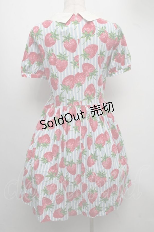 画像2: Jane Marple / ストロベリーmeetsストライプワンピース - サックス S-25-07-22-051-JM-OP-ET-ZS (2)
