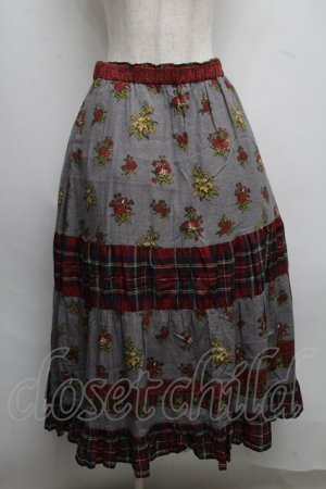 画像: Jane Marple Dans Le Salon / Flowers of Jouy scarf Tartan check タックスカート  赤ｘグレー S-25-07-22-060-JM-SK-HR-ZS