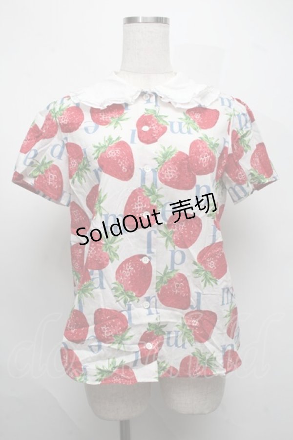 画像1: Jane Marple / Strawberry Meets Logoブラウス  白 S-25-07-22-026-JM-TO-AS-ZT348 (1)