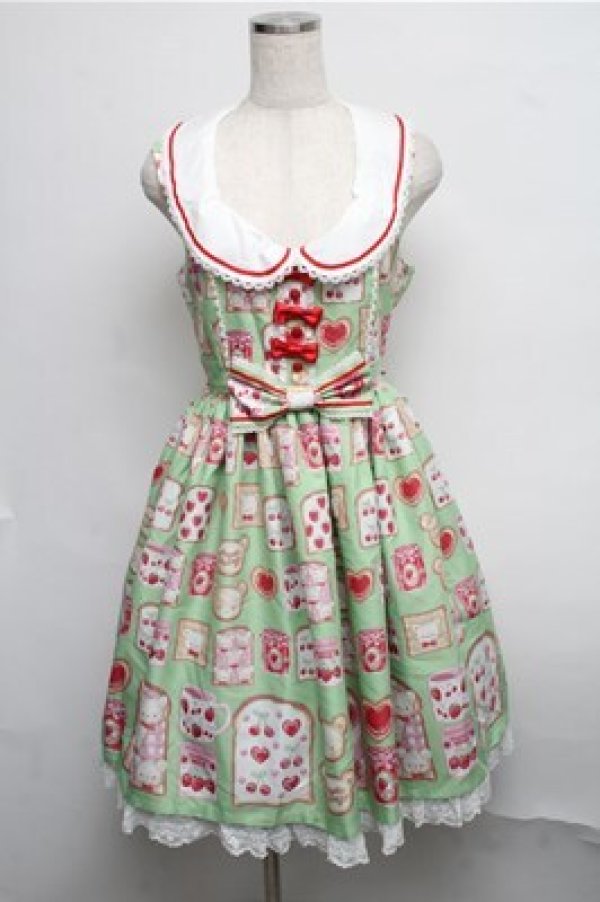 画像1: Angelic Pretty / Sunny Day Brunchジャンパースカート - グリーン S-25-07-26-045-AP-OP-SZ-ZT484 (1)