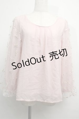 画像: axes femme / 袖チュール刺繍シフォントップス  ピンク S-25-07-26-013-AX-TO-HR-ZI