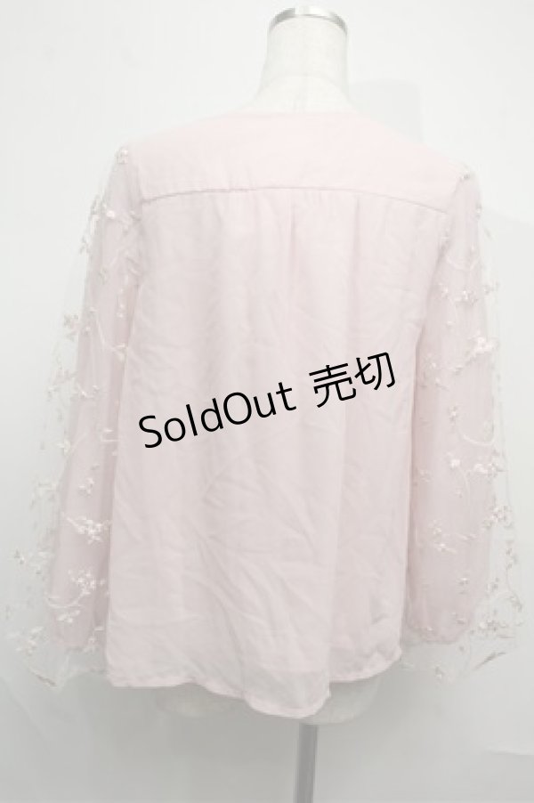 画像2: axes femme / 袖チュール刺繍シフォントップス  ピンク S-25-07-26-013-AX-TO-HR-ZI (2)