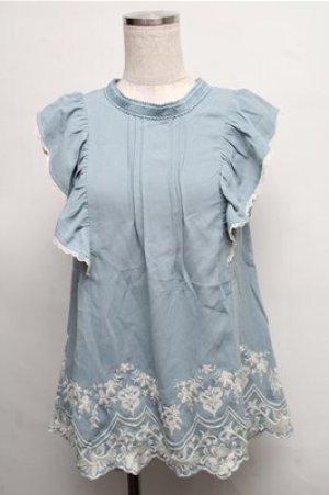 画像: axes femme / 裾刺繍ノースリブラウス  サックス S-25-07-26-019-AX-BL-AS-ZS