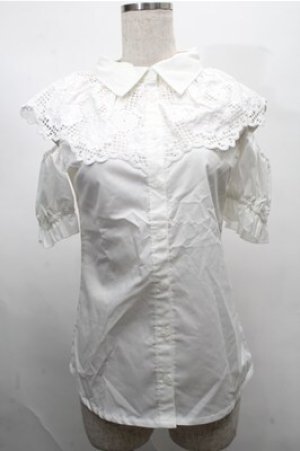 画像: Swankiss / レースデザイン肩開きブラウス  白 S-25-07-26-002-CA-TO-AS-ZS