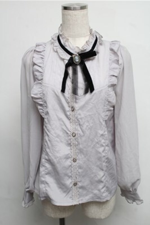 画像1: axes femme POETIQUE / 立ち襟ブラウス  グレー S-25-07-26-022-AX-BL-AS-ZS (1)