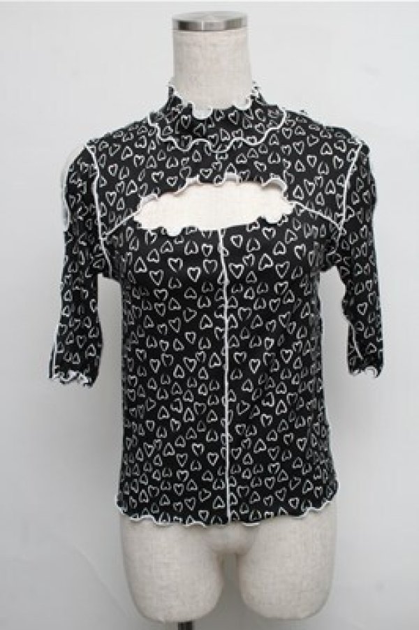 画像1: lilLilly / ハートトップス  黒 S-25-07-26-026-LO-BL-AS-ZT489 (1)