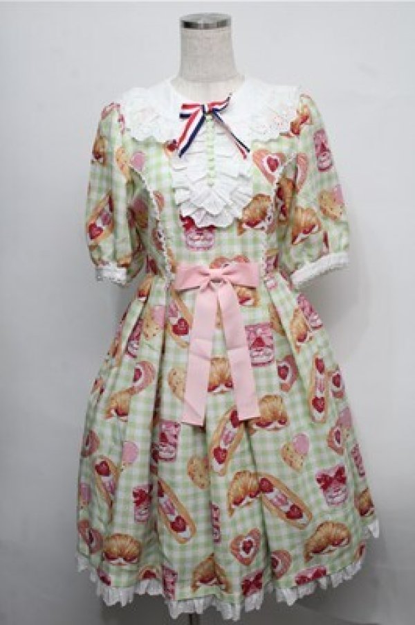 画像1: Angelic Pretty /いちごBread Bakerylワンピース  グリーン S-25-07-26-035-AP-OP-AS-ZT484 (1)