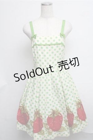 画像: Emily Temple cute / ドット＆いちごノースリーブワンピース  オフｘグリーン S-25-07-26-044-ET-OP-AS-ZS