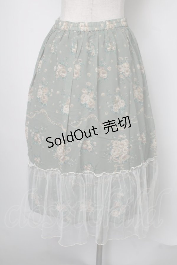 画像2: axes femme / チュール配色ブーケスカート  グリーン S-25-07-28-052-AX-SK-AS-ZS (2)