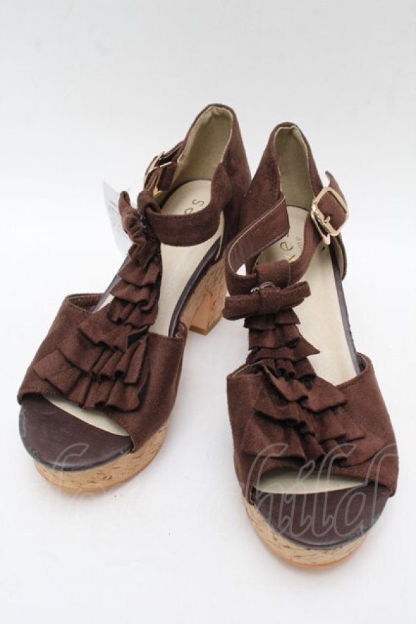 画像1: axes femme / スエードフリルサンダル L ブラウン S-25-07-28-010-AX-SH-AS-ZS (1)