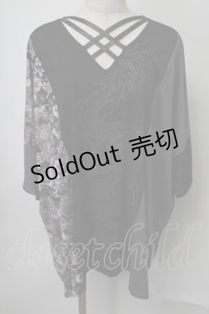 画像: Qutie Frash / BIGクロスTシャツ  黒ｘグレー S-25-07-28-028-QU-TS-HR-ZS
