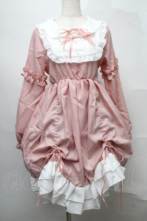 ワンピース pink CZZCYOYEAH / ヨークフリルワンピース ピンクx白 S-25-07-30