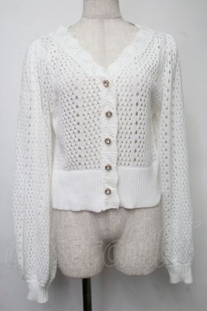 画像: axes femme POETIQUE / 透かし編みショートニットカーデ  白 S-25-07-30-013-AX-TO-AS-ZS
