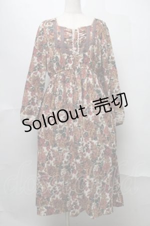 画像: axes femme / 胸元シャーリング&レース花柄ワンピース  オフ S-25-07-31-048-AX-OP-AS-ZI