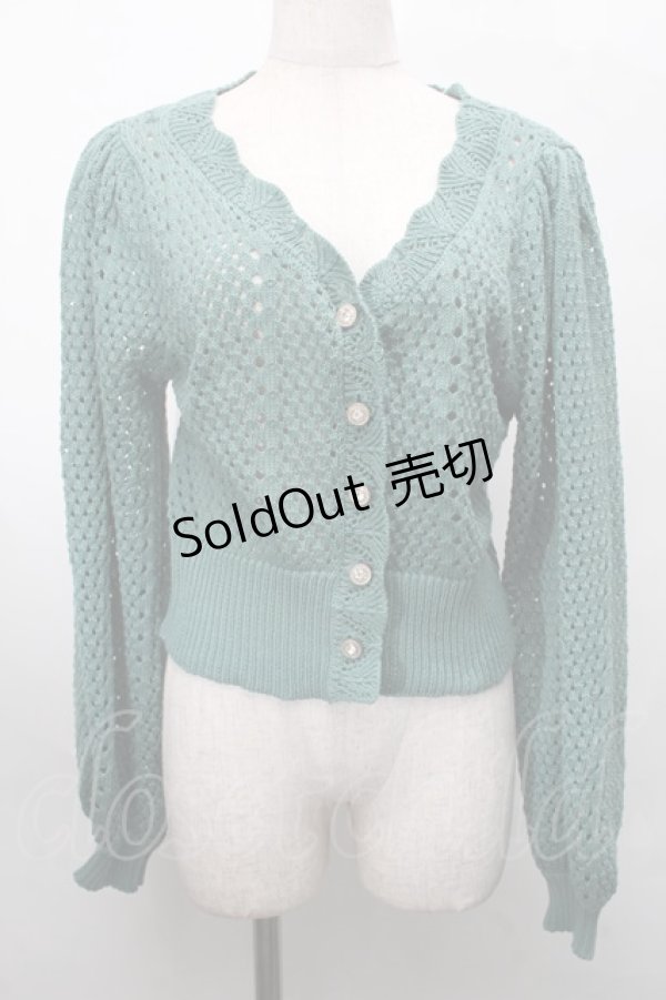 画像1: axes femme POETIQUE / 透かし編みショートニットカーデ  グリーン S-25-07-31-021-AX-TO-AS-ZI (1)