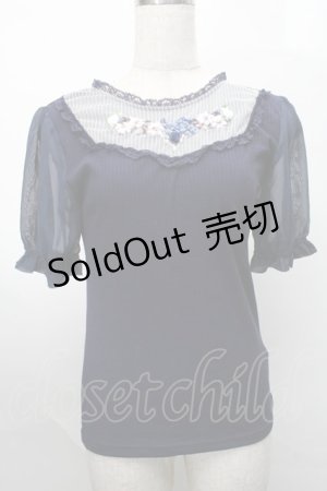 画像: axes femme POETIQUE / ブーケリボン刺繍リブプルオーバー  紺 S-25-07-31-022-AX-TO-AS-ZS