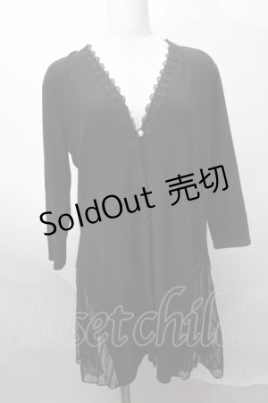 画像: axes femme / レース切替ロングカーディガン  黒 S-25-07-31-028-AX-TO-AS-ZS