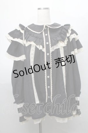 画像: Hoshibako Works / キャラメルカヌレ クリームフリルブラウス  黒ｘキナリ S-25-08-01-036-LO-BL-HR-ZS