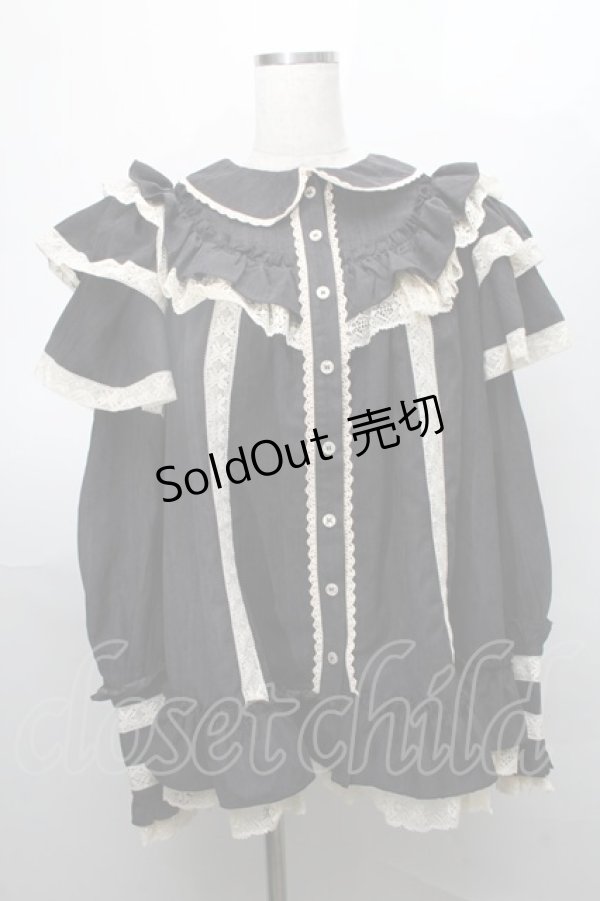 画像1: Hoshibako Works / キャラメルカヌレ クリームフリルブラウス  黒ｘキナリ S-25-08-01-036-LO-BL-HR-ZS (1)