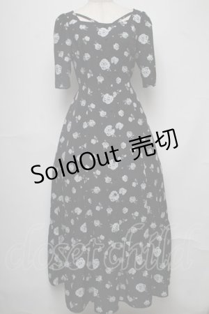画像: EATME / ROSE PRINTスクエアネックワンピース  黒ｘ白 S-25-08-01-038-LO-OP-HR-ZS