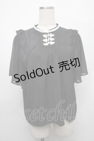 画像: axes femme / ジャカードチャイナブラウス  黒ｘ白 S-25-08-01-039-AX-BL-HR-ZS