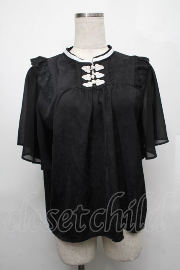 画像1: axes femme / ジャカードチャイナブラウス  黒ｘ白 S-25-08-01-039-AX-BL-HR-ZS (1)