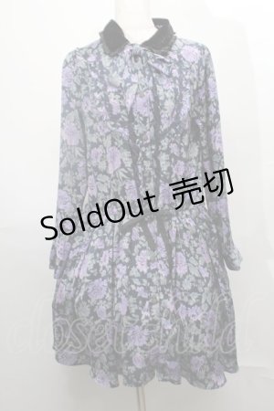 画像: axes femme / ベロア襟花柄ワンピース  黒ｘ紫 S-25-08-01-040-AX-OP-HR-ZI