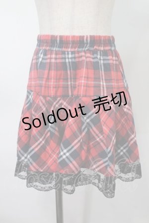 画像: NieR Clothing / 裾レースチェックスカート  赤 S-25-08-02-054-PU-SK-HR-ZS
