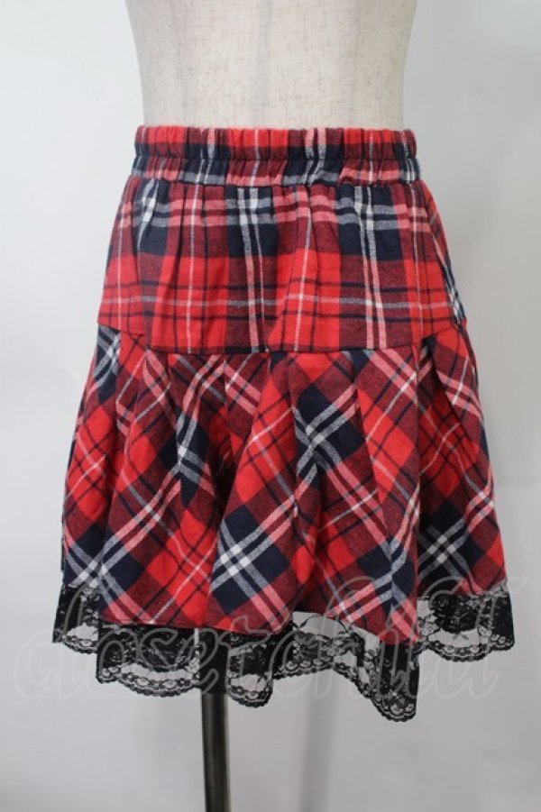 画像1: NieR Clothing / 裾レースチェックスカート  赤 S-25-08-02-054-PU-SK-HR-ZS (1)