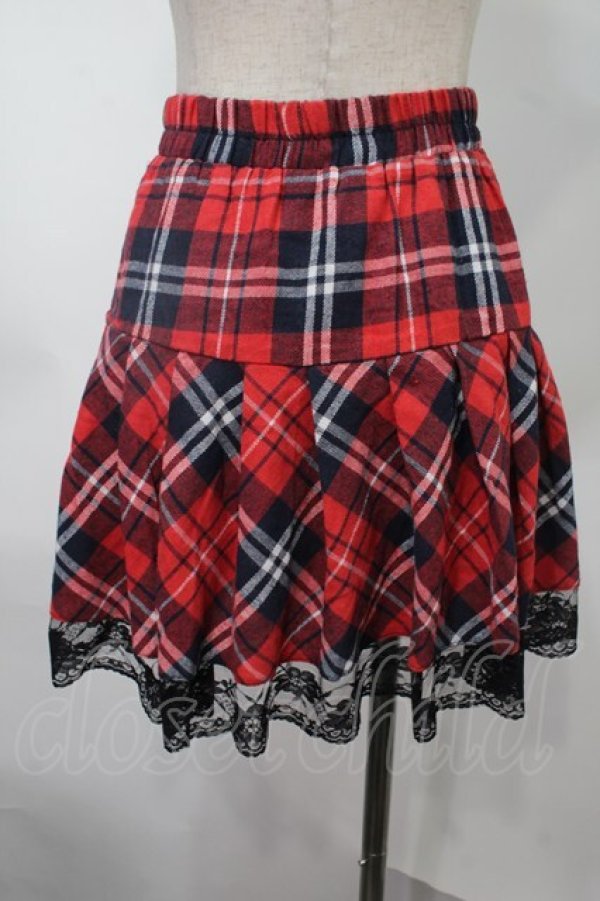 画像2: NieR Clothing / 裾レースチェックスカート  赤 S-25-08-02-054-PU-SK-HR-ZS (2)