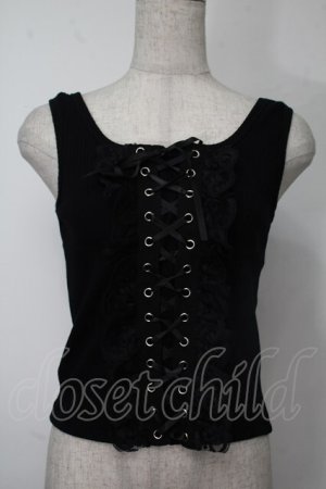 画像: NieR Clothing / 編み上げリブタンクトップ  黒 S-25-08-02-010-PU-TO-HR-ZS