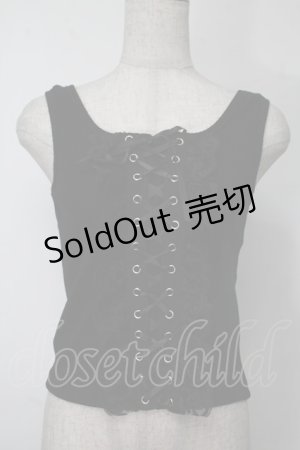 画像: NieR Clothing / 編み上げリブタンクトップ  黒 S-25-08-02-010-PU-TO-HR-ZS
