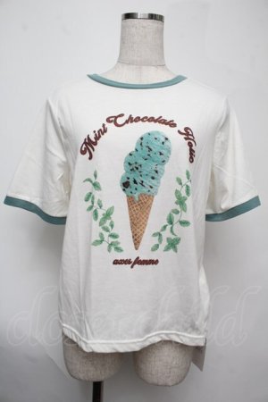 画像: axes femme / チョコミントプリントTシャツ  白ｘグリーン S-25-08-02-002-AX-TO-HR-ZS