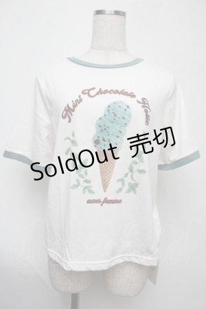 画像: axes femme / チョコミントプリントTシャツ  白ｘグリーン S-25-08-02-002-AX-TO-HR-ZS