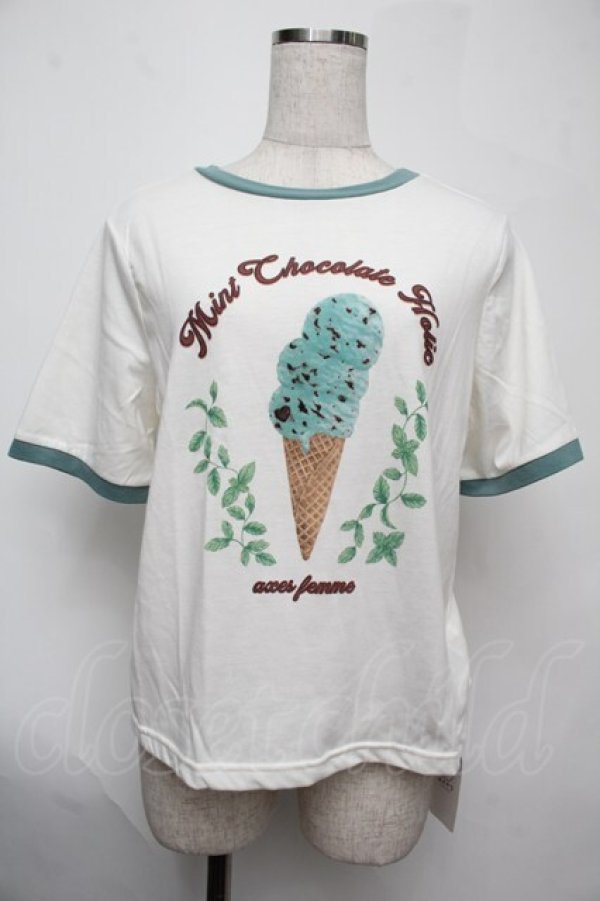 画像1: axes femme / チョコミントプリントTシャツ  白ｘグリーン S-25-08-02-002-AX-TO-HR-ZS (1)