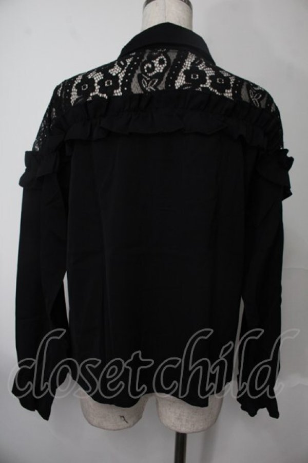 画像2: NieR Clothing / レース切替ブラウス  黒 S-25-08-02-015-PU-TS-HR-ZS (2)
