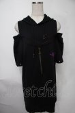 画像1: NieR Clothing / ショルダーカットフード付きカットソー  黒ｘ紫 S-25-08-02-030-PU-TO-HR-ZS (1)