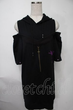 画像: NieR Clothing / ショルダーカットフード付きカットソー  黒ｘ紫 S-25-08-02-030-PU-TO-HR-ZS