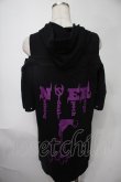 画像2: NieR Clothing / ショルダーカットフード付きカットソー  黒ｘ紫 S-25-08-02-030-PU-TO-HR-ZS (2)