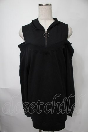 画像: NieR Clothing / ショルダーカットフード付きカットソー  黒 S-25-08-02-031-PU-TO-HR-ZS