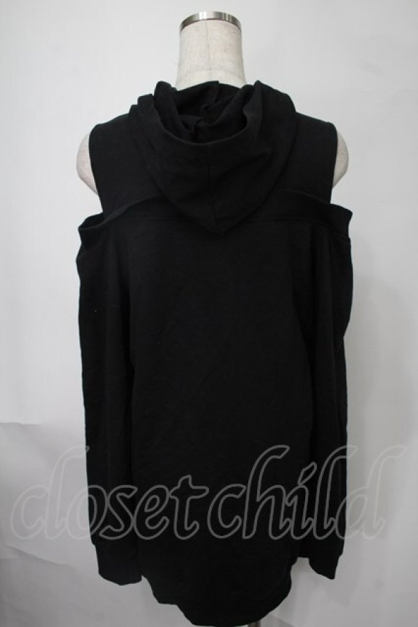 画像2: NieR Clothing / ショルダーカットフード付きカットソー  黒 S-25-08-02-031-PU-TO-HR-ZS (2)