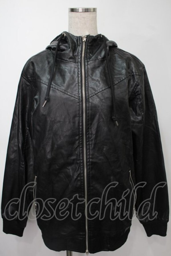 画像1: NieR Clothing / フェイクレザー刺 パーカー  黒 S-25-08-02-037-PU-TO-HR-ZS (1)