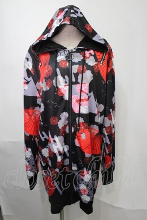 画像: NieR Clothing / 和柄転写パーカー  黒ｘ赤 S-25-08-02-043-PU-TO-HR-ZS