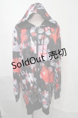 画像: NieR Clothing / 和柄転写パーカー  黒ｘ赤 S-25-08-02-043-PU-TO-HR-ZS