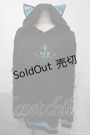 画像: NieR Clothing / 袖レースアップシエルプルオーバー  黒ｘブルー S-25-08-02-045-PU-TO-HR-ZS