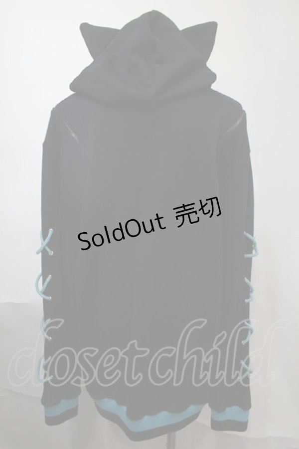 画像2: NieR Clothing / 袖レースアップシエルプルオーバー  黒ｘブルー S-25-08-02-045-PU-TO-HR-ZS (2)
